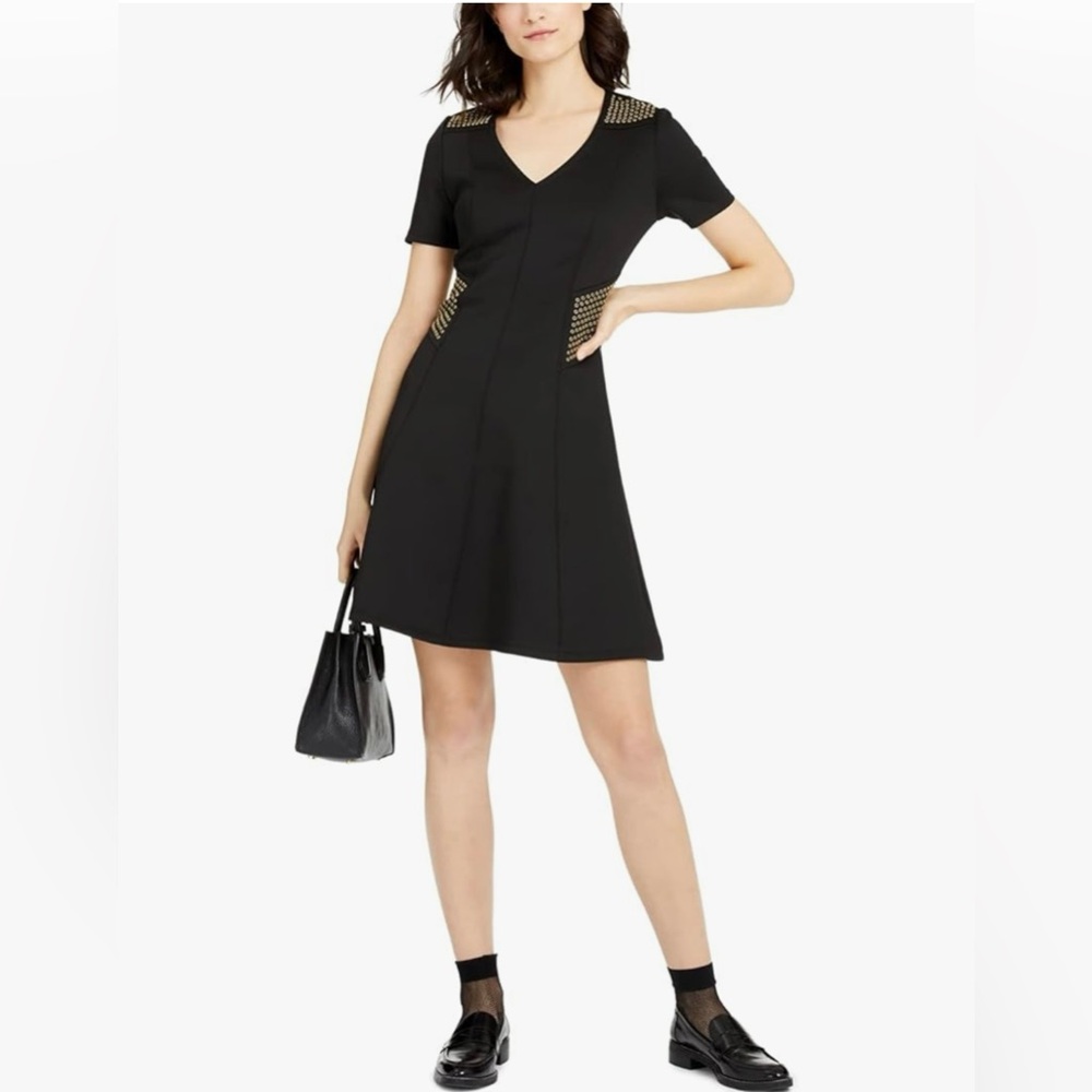 Michael Kors Black & Gold V Neck Dress